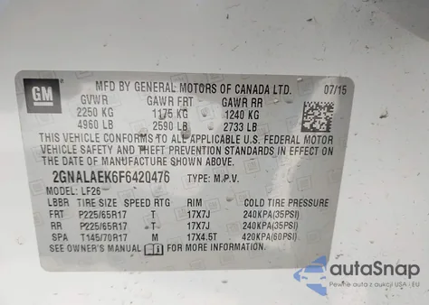 2015 Chevrolet Equinox Ls from USA, damaged, VIN 2GNALAEK6F6420476
